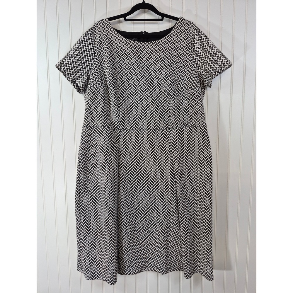 NEW Talbots Woman Black White Geometric Basketweave Sheath Dress 14W Academia - Picture 1 of 8